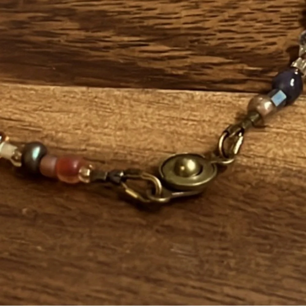 Vintage Artisan Mixed Glass Bead Necklace Boho Earth Tone Beadwork